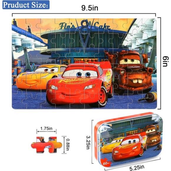 Car Jigsaw Puzzles in a Metal Box 60 Pieces Lightning Jigsaw Puzzle for Kids - Picture 3 of 7